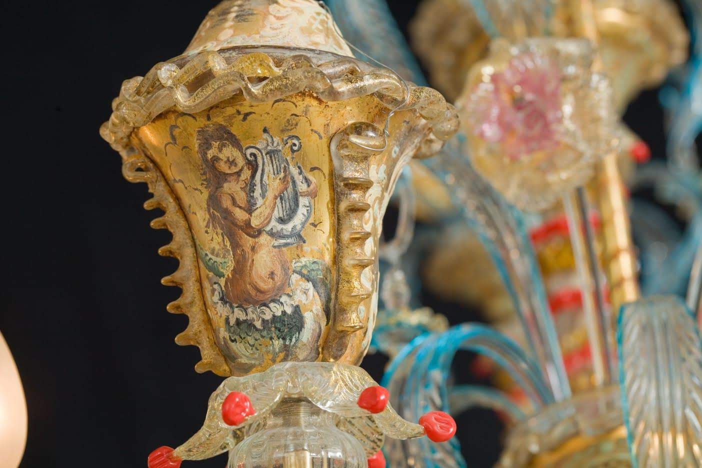 Intricate custom decorative elements on Murano glass